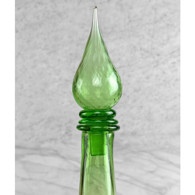 Empoli Mid-Century 24″ Italian Empoli Green Optic Art Glass Genie Bottle For Sale - Image 4 of 8
