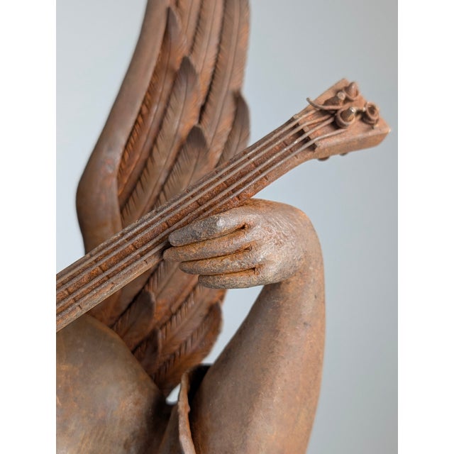 Spanish Renaissance Revival Forged Iron Angel Sculpture Playing Lute, 1920s For Sale - Image 15 of 18
