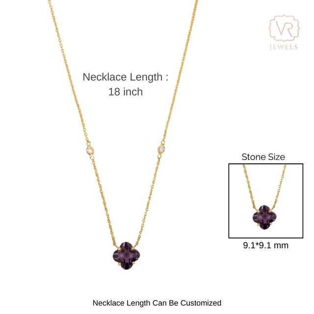 1.72Ct Amethyst Clover Motif Necklace With Diamonds in 14k Yellow Gold for Mother For Sale - Image 12 of 17
