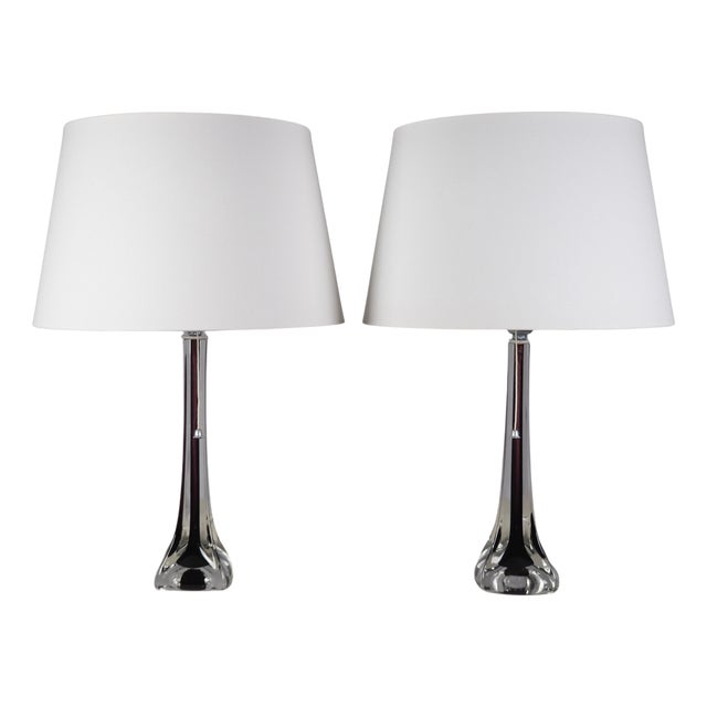 Moulded Glass Table Lamps by Paul Kedelv for Flygsfors, 1950s, Set of 2 For Sale
