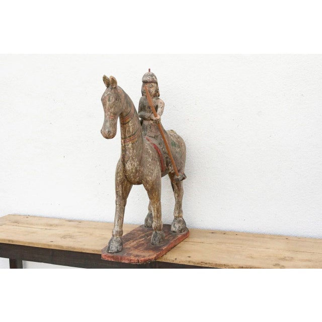 Royal Rajasthan, Antique Indian Painted Horse & Rider For Sale In Los Angeles - Image 6 of 11