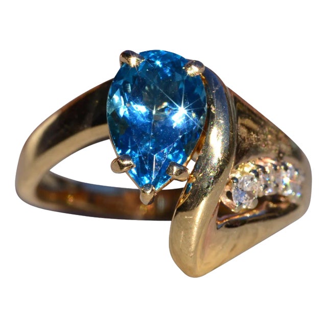 The Victiore: Ladies Mid Century Modern Topaz and Diamond Ring in 14K Gold For Sale