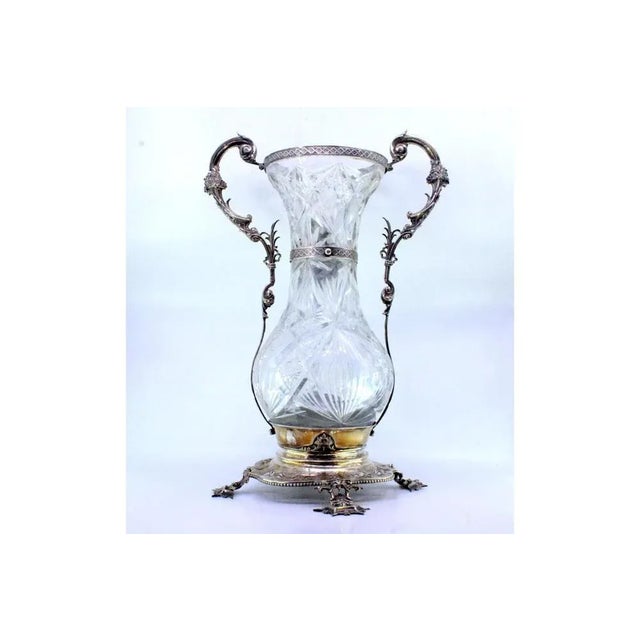 Silver Silver and Cut Glass Vase with Raised Floral Motifs and Cut-Out Base For Sale - Image 8 of 9