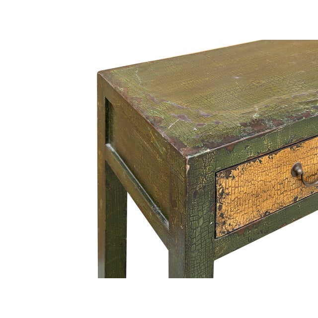 Vintage Rustic Fabric Grass Green Lacquer 3 Drawers Console Table For Sale - Image 12 of 12