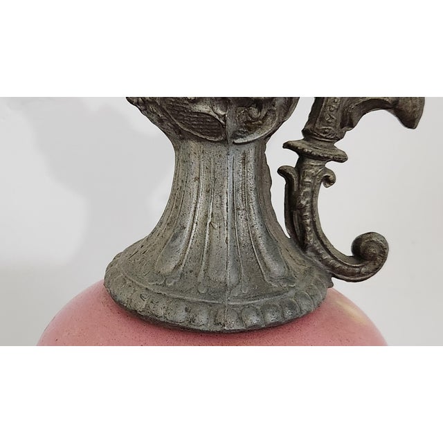 Pink Circa 1900 Victorian Rococo Revival Pink Rose Porcelain & Spelter Mantel Ewer For Sale - Image 8 of 18