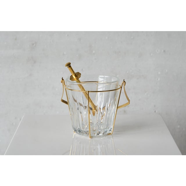 Mid-Century Modern Ice Bucket and Tong in Crystal and Brass, 1940s, Set of 2 For Sale - Image 10 of 11