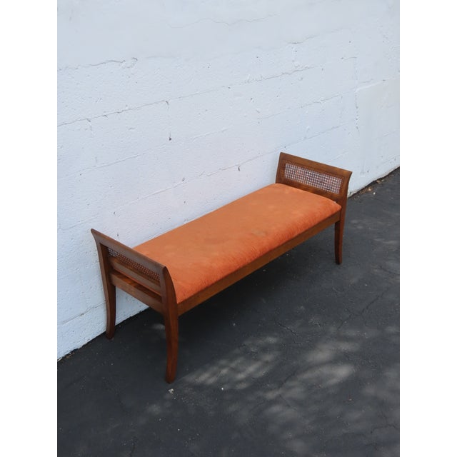 Mid Century Modern Caned Long Upholstered Window Hall End of Bed Bench 6636 For Sale - Image 13 of 15