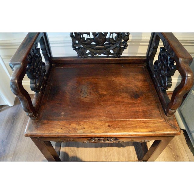 Chinese Wooden Chair with Carved Back and Armrests, 1850 For Sale - Image 9 of 14