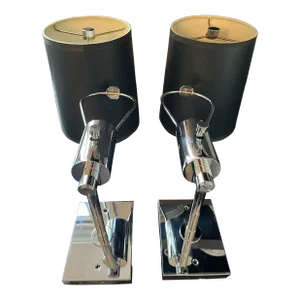Pair of 1990s Chrome Wall Sconces With Black Shades