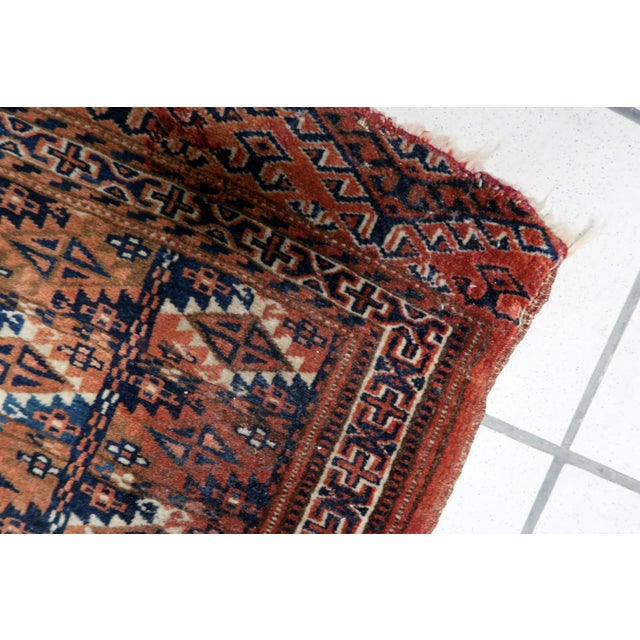 1900 - 1909 1900s, Handmade Antique Turkmen Yomud Collectible Mat Rug 1.3' X 1.6' For Sale - Image 5 of 9