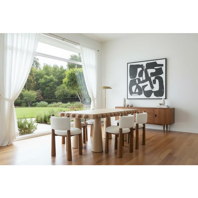 New Set of 8 Contemporary Wood Dining Chairs With Cone Legs in White Boucle For Sale - Image 9 of 10