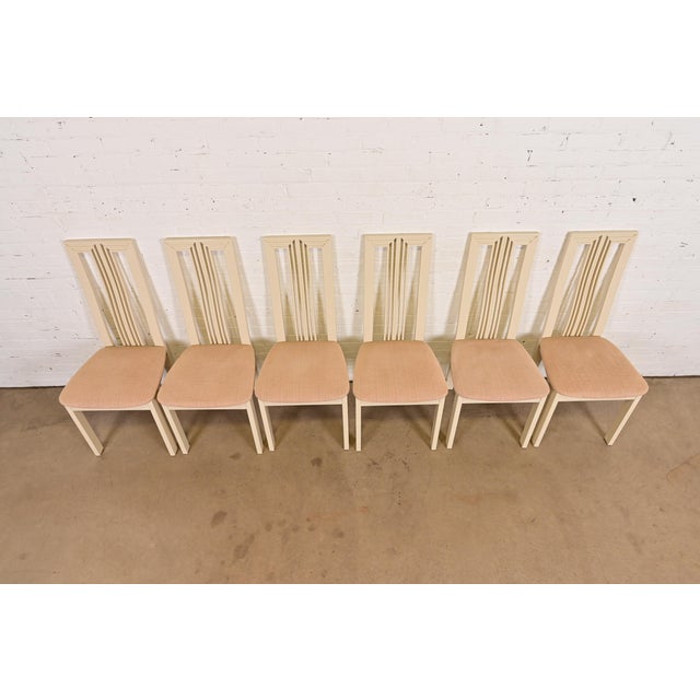 1980s Italian Modern Cream Lacquered High Back Dining Chairs, Set of Six For Sale - Image 5 of 15