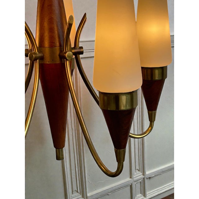 Lyfa Danish Modern Teak and Brass Chandelier by Bent Karlby for Lyfa, Denmark, 1960s For Sale - Image 4 of 13