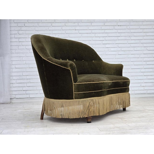 1960s Danish 2-Seater Sofa in Green Furniture Velour, 1960s For Sale - Image 5 of 18