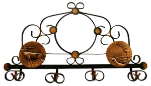 French Iron and Copper Hall Coat Hooks with Mirror, 1950