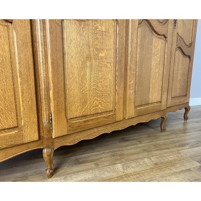 Gold Vintage French Louis XVI Oak Four Door Carved Armoire For Sale - Image 8 of 12