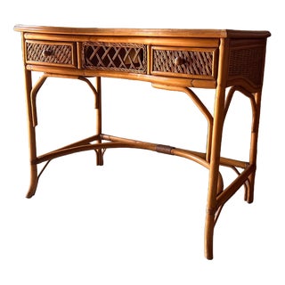 Bamboo and Wicker Dressing Table with Central Drawer For Sale