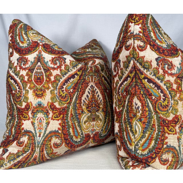 Transitional Mulberry for Lee Jofa "Bohemian Paisley" in Multi 22" Pillows-a Pair For Sale - Image 3 of 3