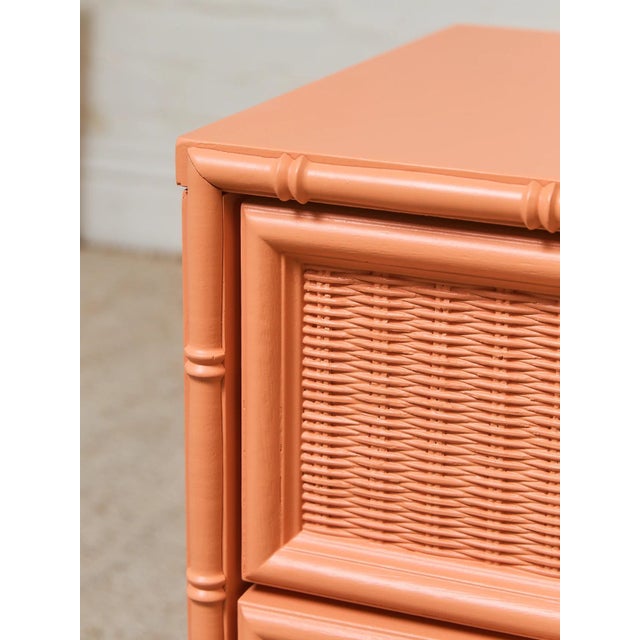 Coral Vintage Bamboo Nightstands, A Pair For Sale - Image 4 of 9