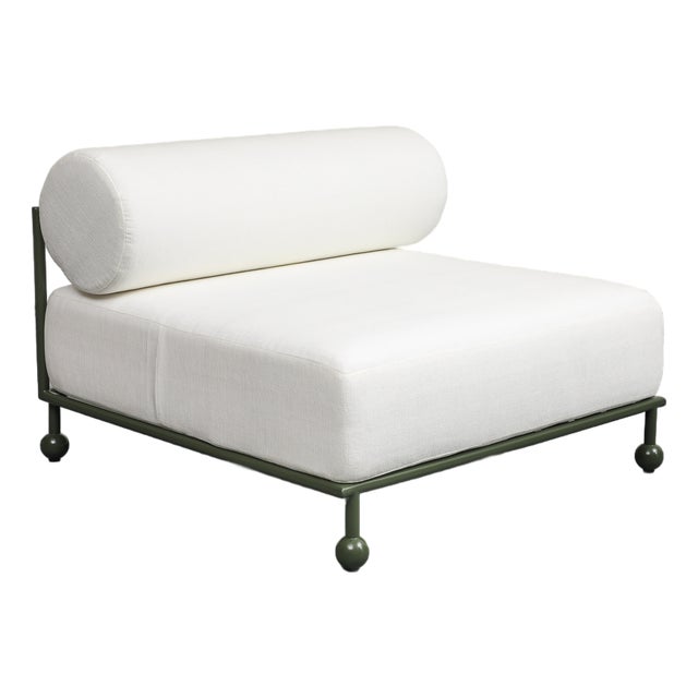 Modern Outdoor Lounge Chair With Olive Green Stainless Steel Frame For Sale