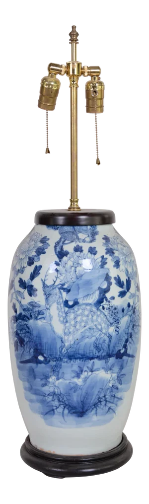 Chinese Antique Blue and White Vase Table Lamp in the Middle of the 19th Century
