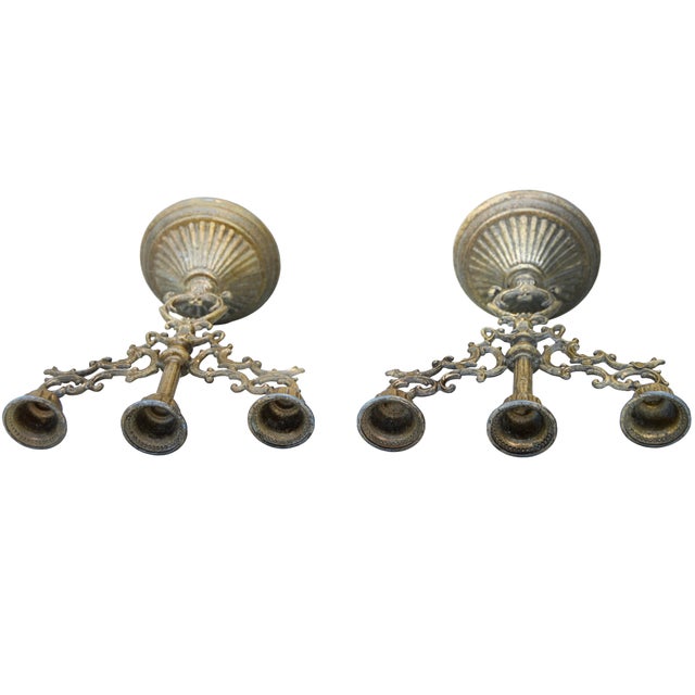 Late 19th Century Late 19th Century Handcrafted & Engraved Italian Brass Candlesticks - S/2 For Sale - Image 5 of 7