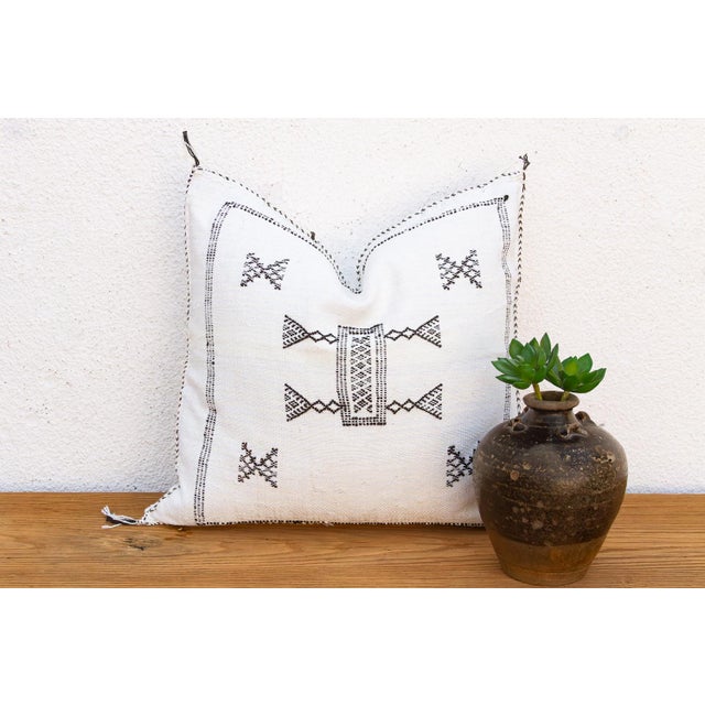 White Charcoal Bowtie Cactus Silk Moroccan Pillow For Sale - Image 8 of 8