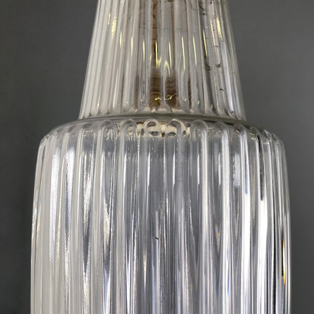 Mid-Century Modern Italian Golden Plastic and Fluted Glass Ceiling Lamp, 1950s For Sale - Image 9 of 14