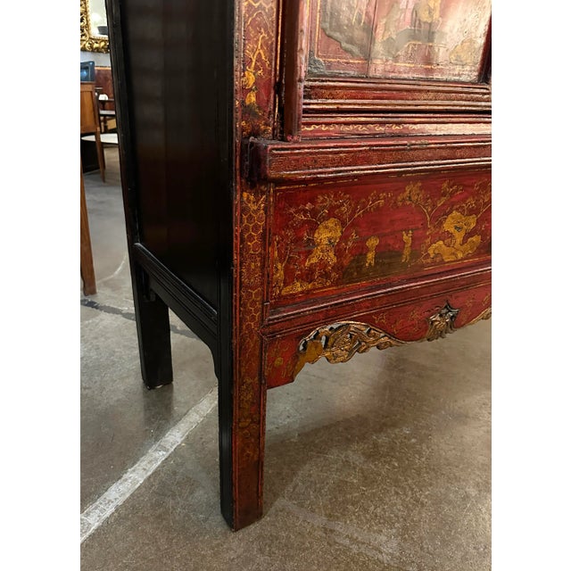 Large Chinoiserie Red Lacquered Cabinet or Armoire With Gilt Accents For Sale - Image 9 of 12