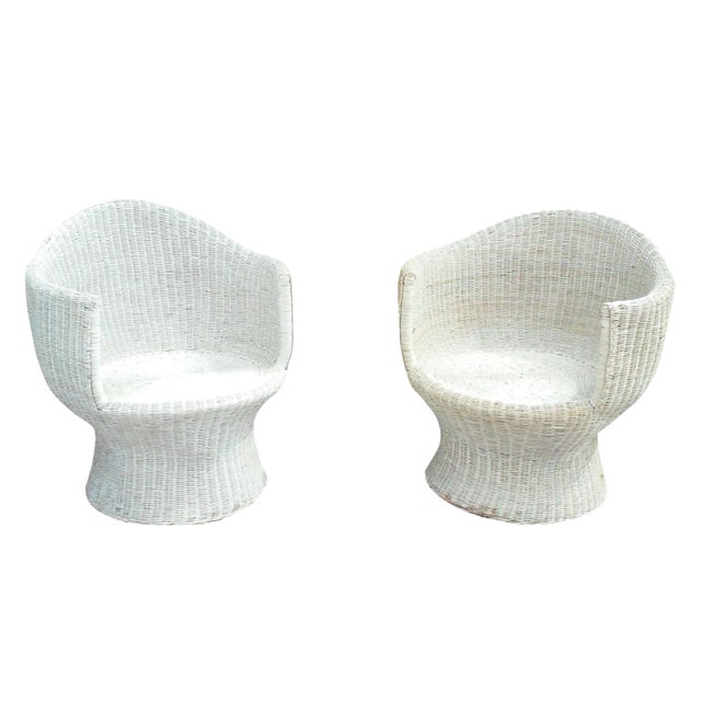 Mid-Century Natural Wicker Pod Chairs - Pair For Sale