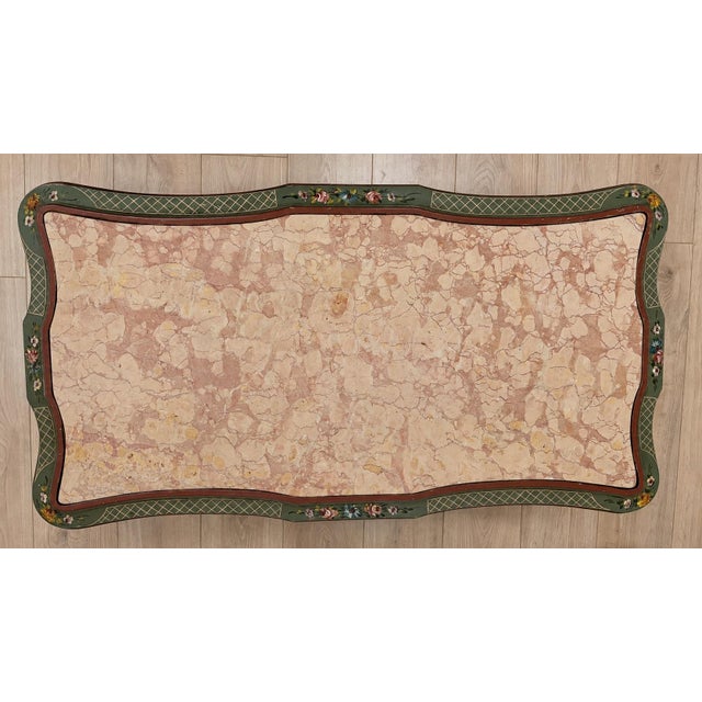 Vintage Painted Italian Venetian-Style Chinoiserie Low Coffee Table With Marble Top For Sale - Image 4 of 12