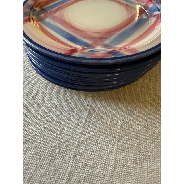1950s 1950s MCM Set of Seven (7) Metlox Vernonware Calico Red and Blue Plaid 6.5” Bread Plates For Sale - Image 5 of 7