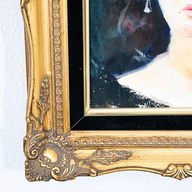 Paint Mid Century Modern Painting Portrait Original Art Artist Woman Watercolor Signed For Sale - Image 7 of 12