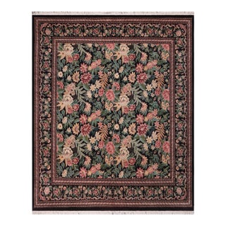 Shabby Chic Square 1990's Pak-Persian Black/Black Wool Rug - 8'2'' X 8'3'' For Sale