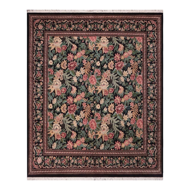 Shabby Chic Square 1990's Pak-Persian Black/Black Wool Rug - 8'2'' X 8'3'' For Sale