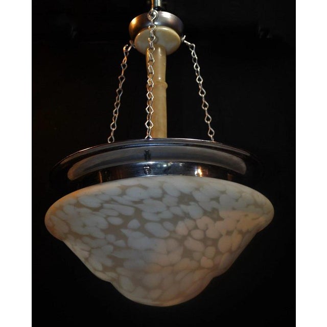 Gold Art Deco French Opaline Glass, Chrome and Alabaster Plafonnier, 1940s For Sale - Image 8 of 16