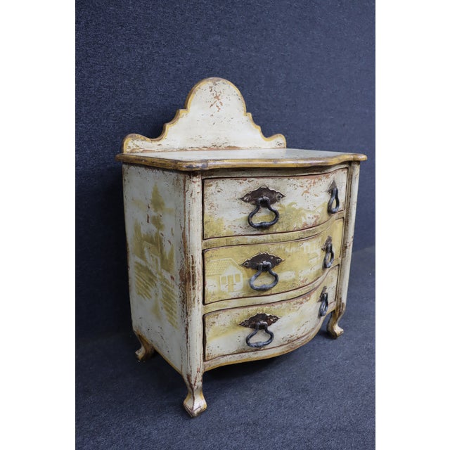 Mid 20th Century Italian Style Painted Three Drawer Commode With Scenic Decoration For Sale - Image 5 of 18