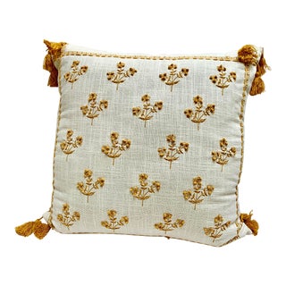 Embroidered Boho Accent Cushion Pillow With Tassels For Sale