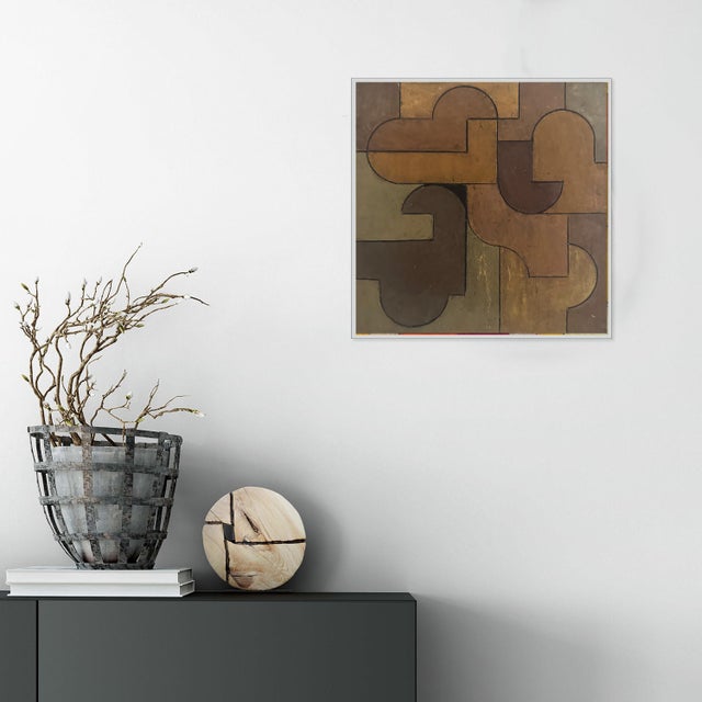 Contemporary Geometric Abstract Oil and Cold Wax Painting Small Square Study Earth Tones by Stephen Cimini For Sale In New York - Image 6 of 6