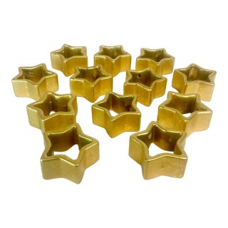 1980s Postmodern Hollywood Regency Boho Chic Ceramic Star Napkin Rings - Set of 12 For Sale