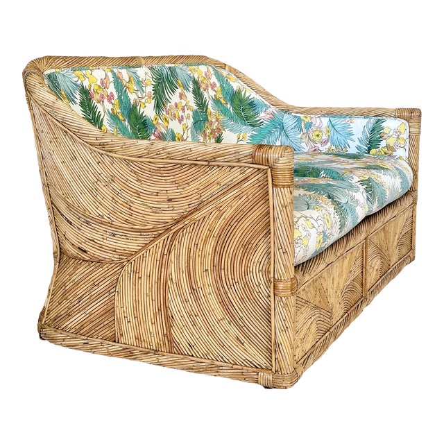 1970’s Coastal Boho Pencil Reed Rattan Loveseat Manner of Gabriella ...
