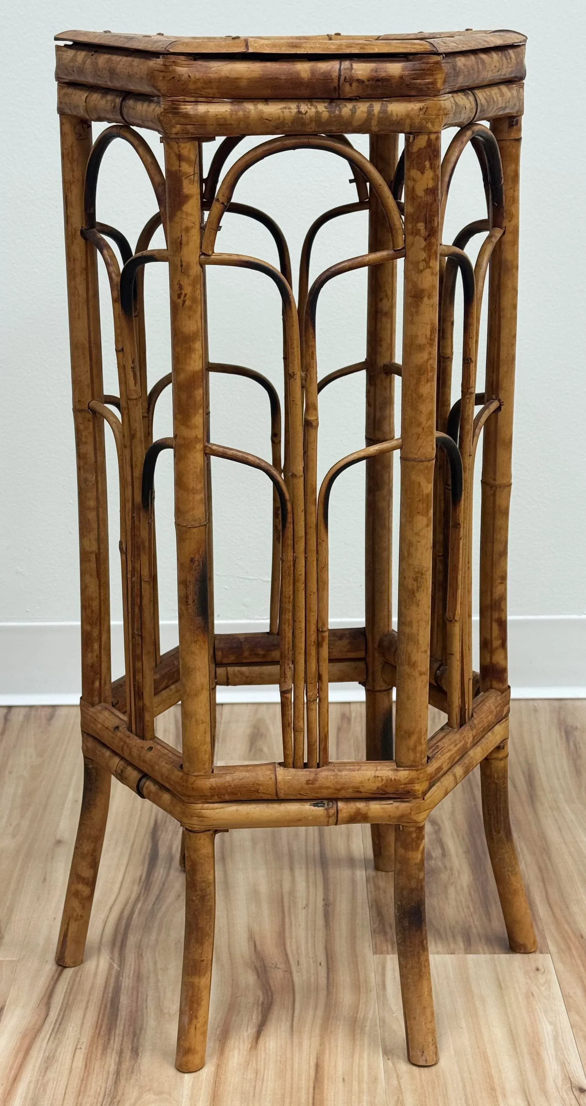 Vintage Hexagonal Scorched Bamboo Plant Stand | Chairish