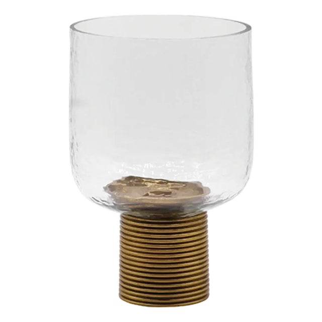 Matthew Izzo Home Cadey Small Clear Glass and Antique Brass Votive Candle Holder For Sale
