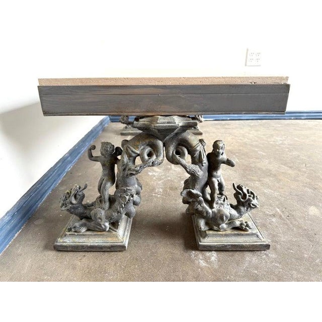 French Bronze Figural Coffee Table With Travertine Top For Sale In Los Angeles - Image 6 of 10
