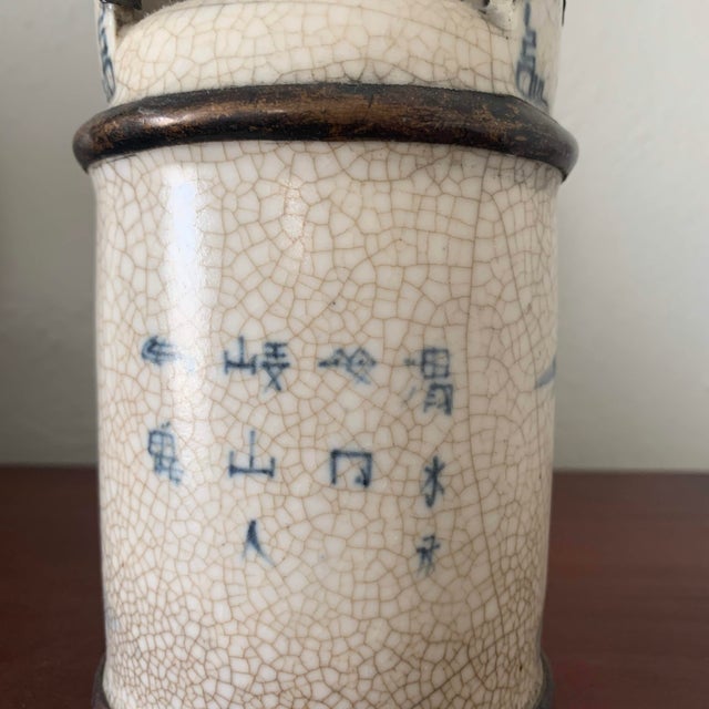 Antique Asian Blue and White Ceramic Water Vase Pipe For Sale In Denver - Image 6 of 12