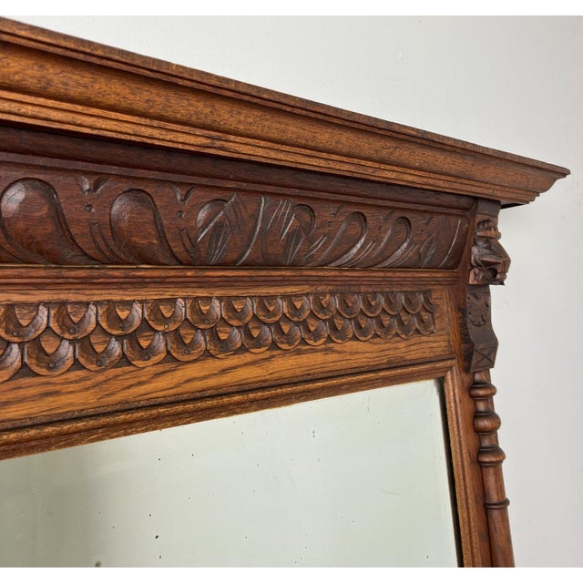 Antique French Oak Wall Mirror wirh Carved Frame For Sale - Image 4 of 14