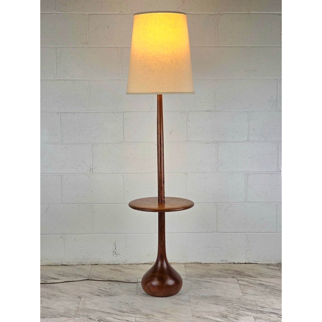 Mid-Century Modern 1950s Solid Danish Teak Bulbous Floor Lamp With Side Table For Sale - Image 3 of 6