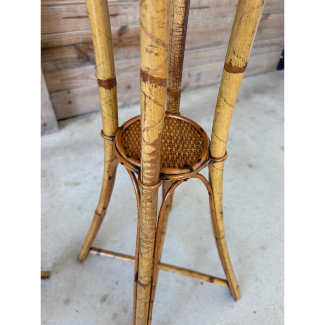 Ornamental & Decorative Materials Vintage Pair of Faux Bamboo and Woven Rattan Plant Stands For Sale - Image 7 of 12