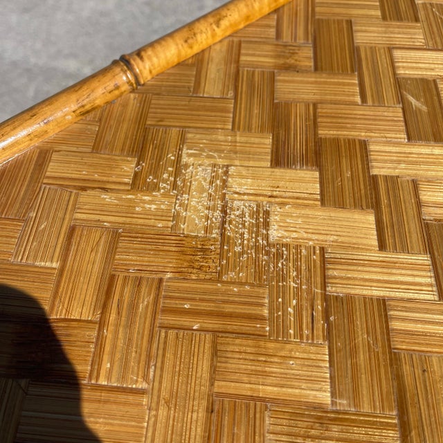 Mid-Century Campaign Style Parquet Woven Bamboo Dresser Chest Drawers For Sale - Image 9 of 10