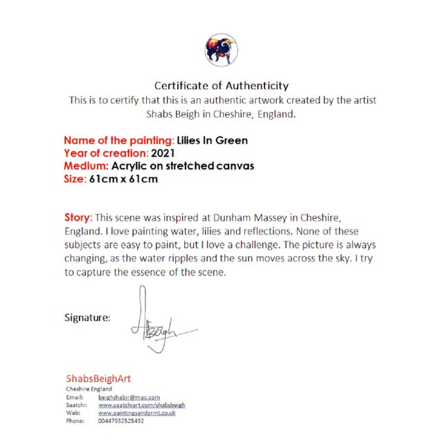 Green "Lilies in Green" Contemporary Botanical Acrylic Painting For Sale - Image 8 of 9